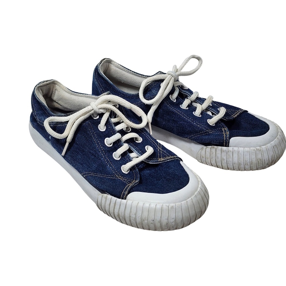 City Sneaks Womens Blue Denim Canvas Low Top Sneakers Size 8 Textured Toe Cap
